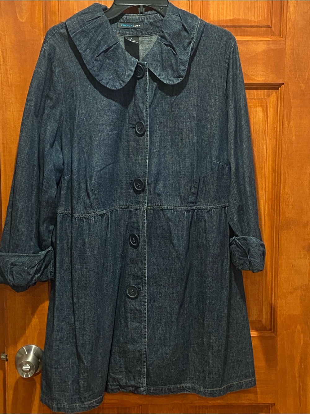 French Cuff Dark Blue Denim Button-Front Coat